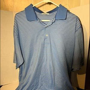 Peter Millar Crown Ease Mens Large Blue Sean Striped Embroidered Golf Polo Shirt